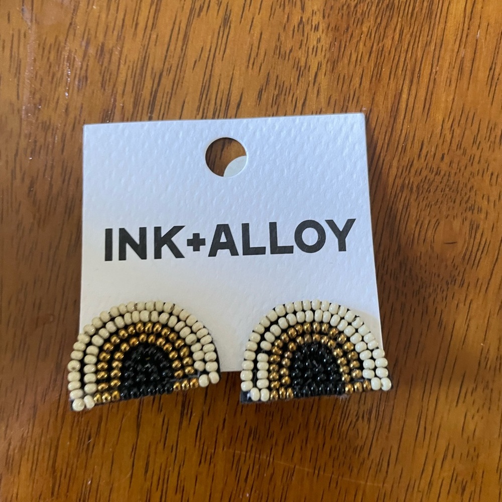 Beaded rainbow shape stud earrings